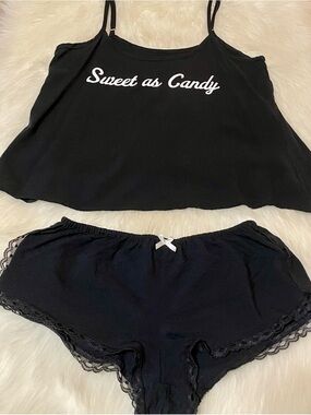 Wildfox Intimates Sweet As Candy Sleepwear PJ Set Black Cami Tank & Shorts S